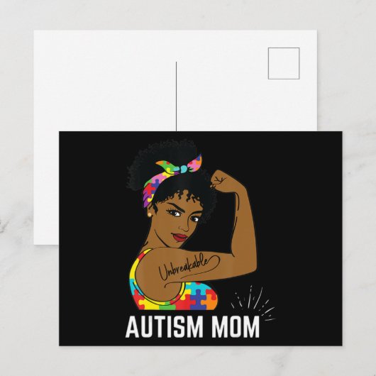 Autism Awareness Sterke mam Afro Moeder Black Wome Briefkaart (Voorkant / Achterkant)
