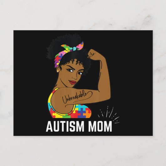 Autism Awareness Sterke mam Afro Moeder Black Wome Briefkaart (Voorkant)