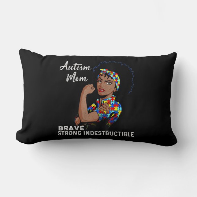 Autism Awareness Sterke mam Afro Moeder Black Wome Kussen (Voorkant)