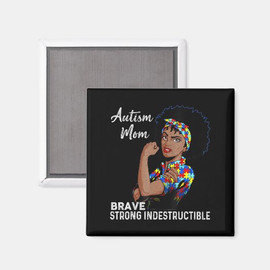 Autism Awareness Sterke mam Afro Moeder Black Wome Magneet (Voorkant / Achterkant)