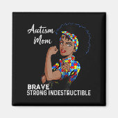 Autism Awareness Sterke mam Afro Moeder Black Wome Magneet (Voorkant)