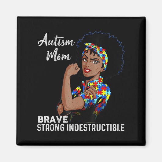 Autism Awareness Sterke mam Afro Moeder Black Wome Magneet (Voorkant)