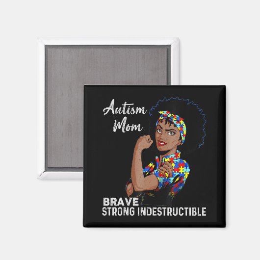 Autism Awareness Sterke mam Afro Moeder Black Wome Magneet (Voorkant / Achterkant)