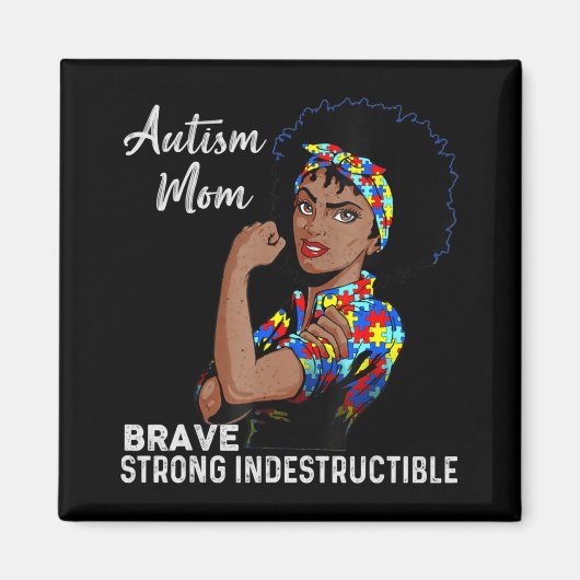 Autism Awareness Sterke mam Afro Moeder Black Wome Magneet (Voorkant)