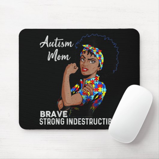 Autism Awareness Sterke mam Afro Moeder Black Wome Muismat (Met muis)