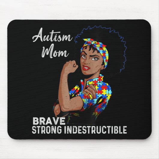 Autism Awareness Sterke mam Afro Moeder Black Wome Muismat (Voorkant)