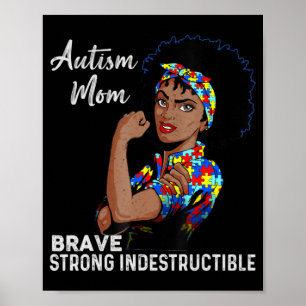 Autism Awareness Sterke mam Afro Moeder Black Wome Poster