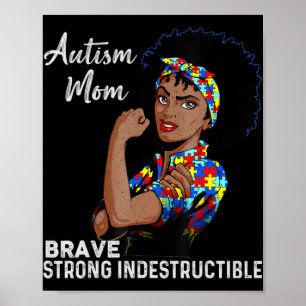Autism Awareness Sterke mam Afro Moeder Black Wome Poster