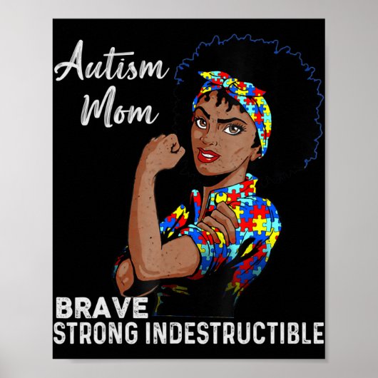 Autism Awareness Sterke mam Afro Moeder Black Wome Poster (Voorkant)