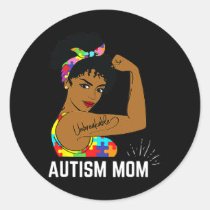 Autism Awareness Sterke mam Afro Moeder Black Wome Ronde Sticker