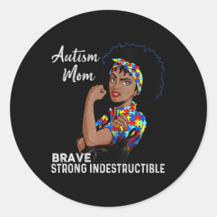 Autism Awareness Sterke mam Afro Moeder Black Wome Ronde Sticker