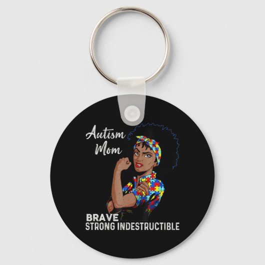 Autism Awareness Sterke mam Afro Moeder Black Wome Sleutelhanger (Voorkant)