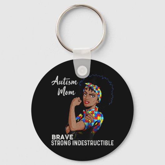 Autism Awareness Sterke mam Afro Moeder Black Wome Sleutelhanger (Voorkant)