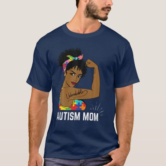 Autism Awareness Sterke mam Afro Moeder Black Wome T-shirt (Voorkant)