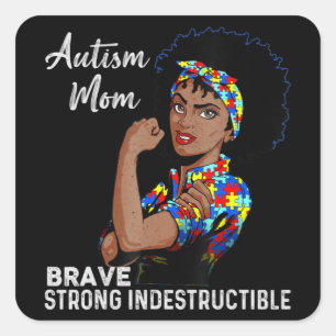 Autism Awareness Sterke mam Afro Moeder Black Wome Vierkante Sticker