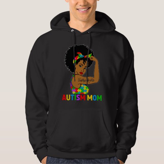 Autism Awareness Strong Autism Mom Afro Black Moth Hoodie (Voorkant)