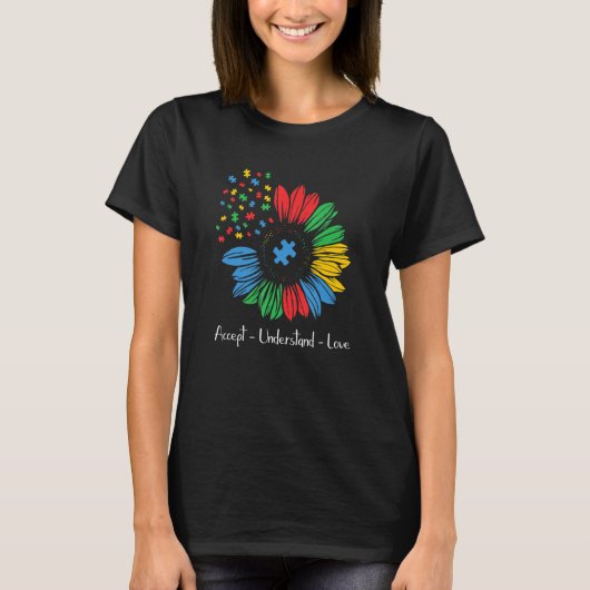 Autism Awareness Sunflower Accept Understand Love T-shirt (Voorkant)