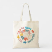 Autism Awareness Sunflower "Teach Love Accept" Tote Bag (Achterkant)