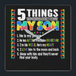 Autism Awareness Support Autism Son Kinder Vierkante Klok<br><div class="desc">Autism Awareness Support Autism Son Kinder</div>