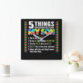 Autism Awareness Support Autism Son Kinder Vierkante Klok (Huis)