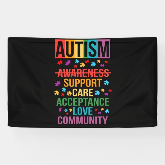 Autism Awareness Support Care Acceptance Love Spandoek (Horizontaal)