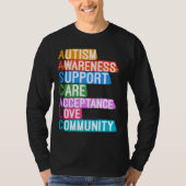 Autism Awareness Support Care Acceptation Love Com T-shirt (Voorkant)