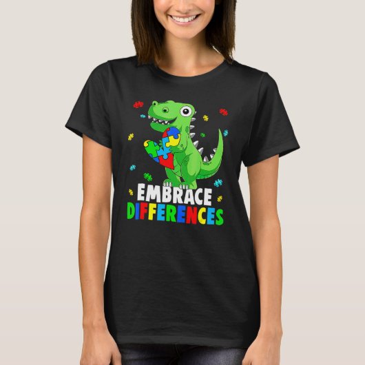 Autism Awareness Support Embrace Difference Dinos T-shirt (Voorkant)