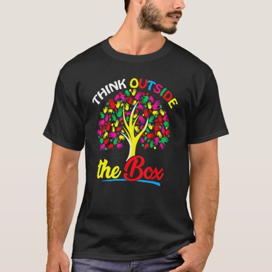 Autism Awareness Support Think Buiten het kader T-shirt (Voorkant)