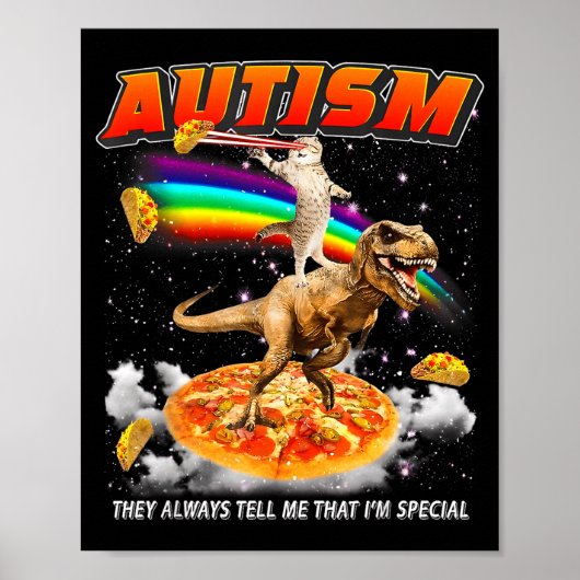 Autism Awareness T-rex Cat Meme Neurodiversity Pri Poster (Voorkant)