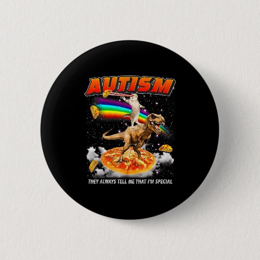 Autism Awareness T-rex Cat Meme Neurodiversity Pri Ronde Button 5,7 Cm (Voorkant)