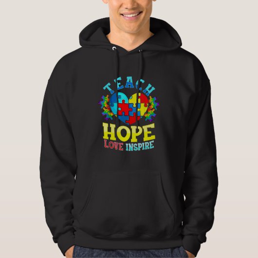 Autism Awareness Teacher S Teach Hope Love Inspire Hoodie (Voorkant)