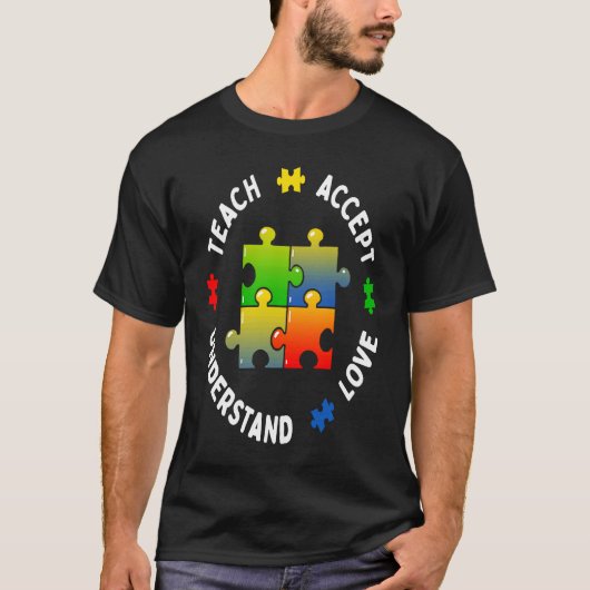 Autism Awareness Teacher Teach Accept Understand L T-shirt (Voorkant)