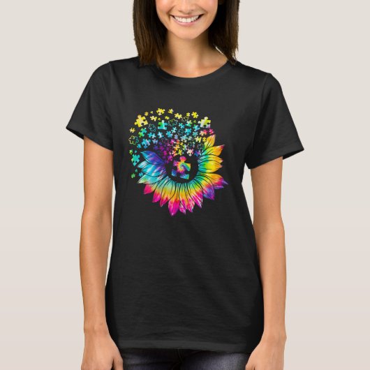 Autism Awareness  Tie Dye Sunflower Puzzle T-shirt (Voorkant)
