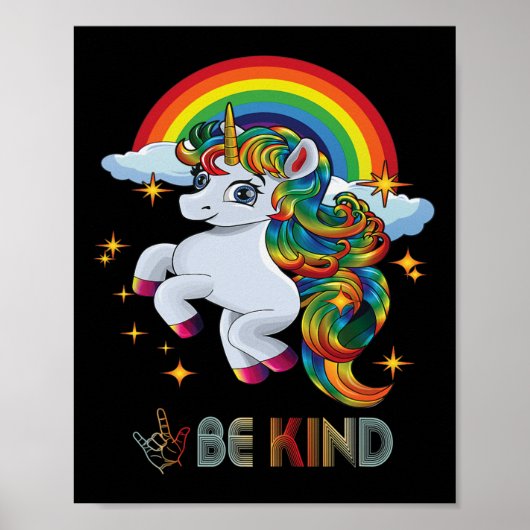 Autism Awareness Unicorn Be Kind Asl Love Sign Lan Poster (Voorkant)