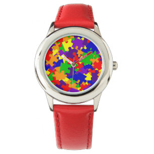 Autism Awareness watch with Rainbow Puzzle Piments Horloge