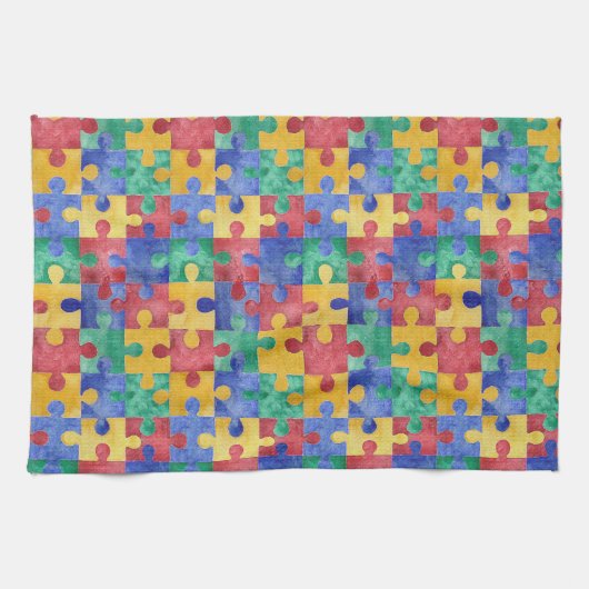 Autism Awareness waterverf puzzle keukenhanddoek (Horizontaal)