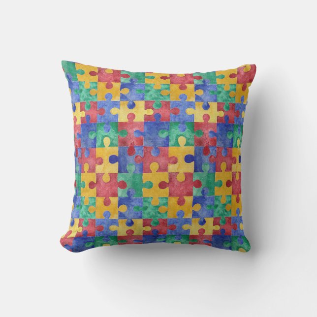 Autism Awareness waterverf puzzle pillow Kussen (Voorkant)