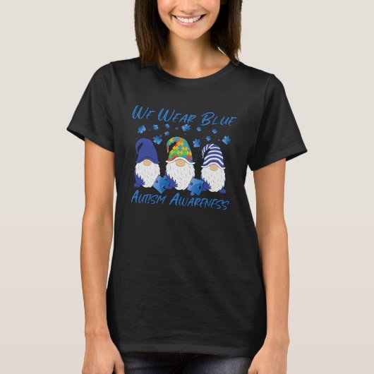 Autism Awareness We Wear Blue Puzzle Gnomes Holdin T-shirt (Voorkant)