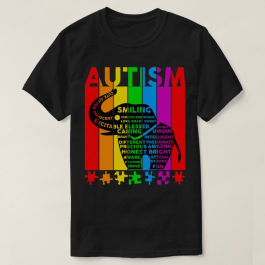 Autism Awareness Words Elephant Typography Autism T-shirt (Design voorkant)