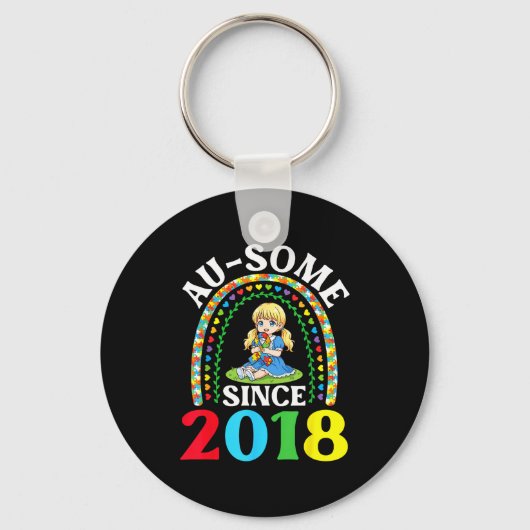 Autism Awesome Ausome Since 2018 Awareness 8th Bir Sleutelhanger (Voorkant)