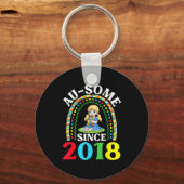 Autism Awesome Ausome Since 2018 Awareness 8th Bir Sleutelhanger (Voorkant)
