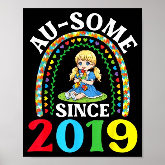 Autism Awesome Ausome Since 2019 Awareness 7th Bir Poster (Voorkant)