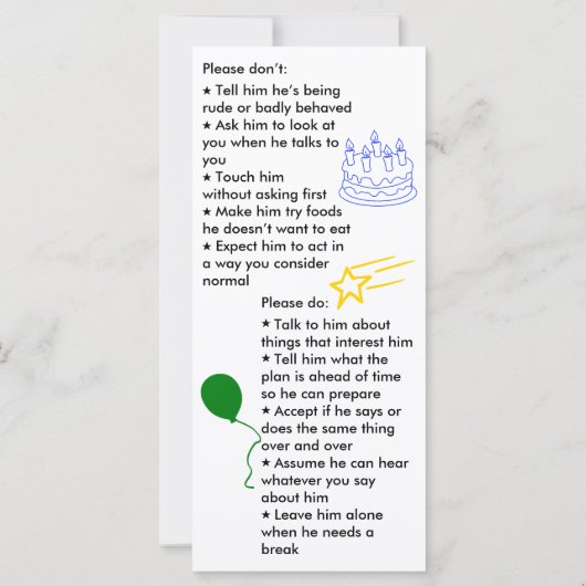 Autism Birthday Boy Flat Card (Achterkant)