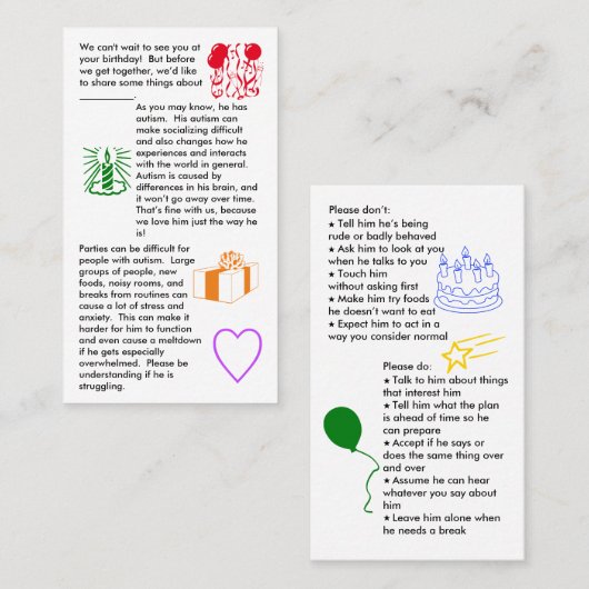 Autism Birthday Boy Visitekaartje (Voorkant / Achterkant)