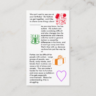 Autism Birthday Boy Visitekaartje