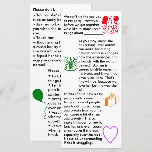 Autism Birthday Girl Flat Card (Voorkant / Achterkant)