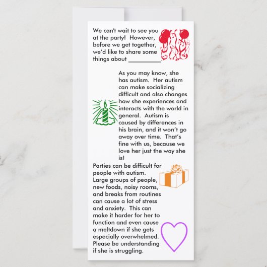 Autism Birthday Girl Flat Card (Voorkant)