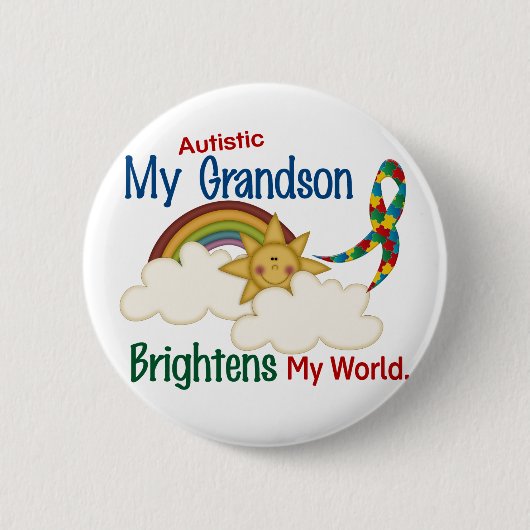 Autism BRIGHTENS MY WORLD 1 Grandson Ronde Button 5,7 Cm (Voorkant)