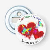 Autism Butterflies in het hart Button Flesopener (Voorkant)