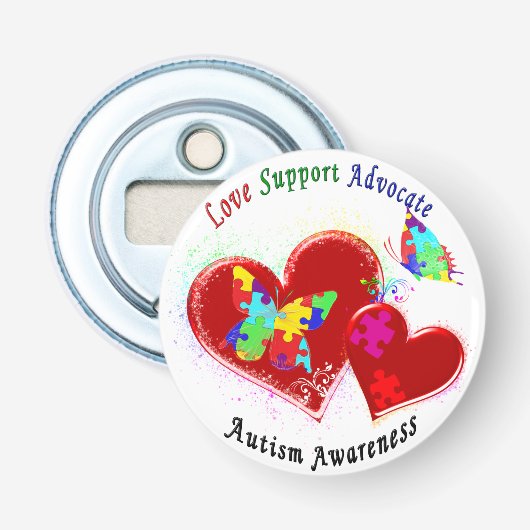 Autism Butterflies in het hart Button Flesopener (Voorkant)